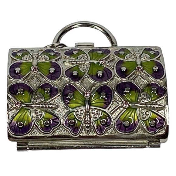 Judith Leiber for Neiman Marcus Women’s Purse Shape Butterfly Metal Pill Box - Picture 2 of 6